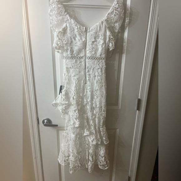 Lulu's White Sheath Dress Puff Sleeve Scoop Neck - Picture 4 of 10